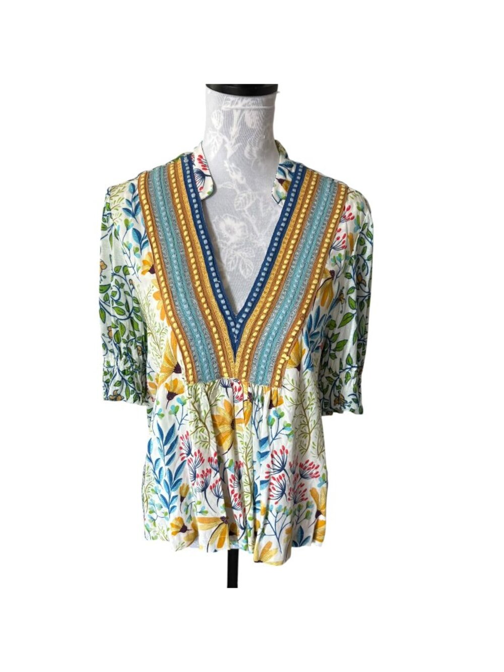 Blank London Anthropologie Floral Womens Top Ruffle Sleeve XXSmall Colorful